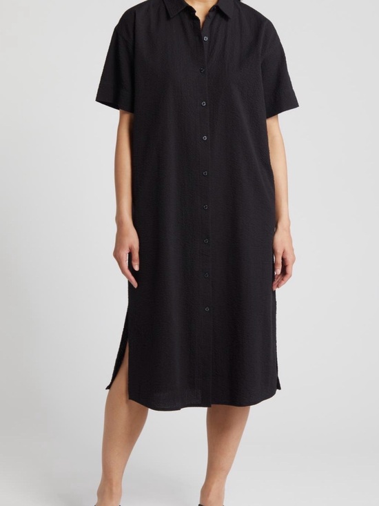 Eileen Fisher Dresses & Skirts - Eileen Fisher organic cotton Black Button-Front Midi Shirt Dress